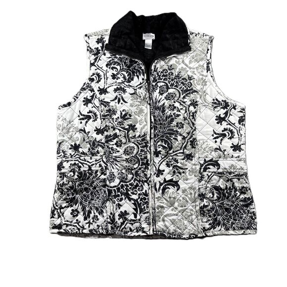 Chico's Quilted Reversible Vest Preppy Mature Full Zip Pockets Black Size 3 XL - Picture 1 of 7